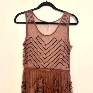 Free People Mesh Burgundy Beaded Dress